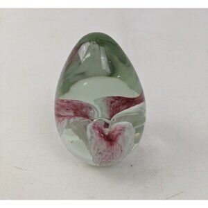 Glass Eye Studio GES 1993 Egg Shaped Paperweight Floral 3" Pink Clear Signed